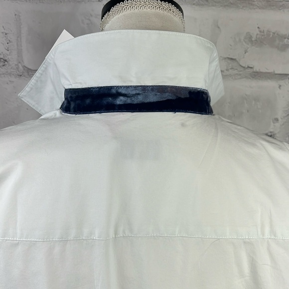 Vineyard Vines Velvet Trim Popover Long Sleeve V-Neck Top Blouse White Blue - Picture 6 of 12